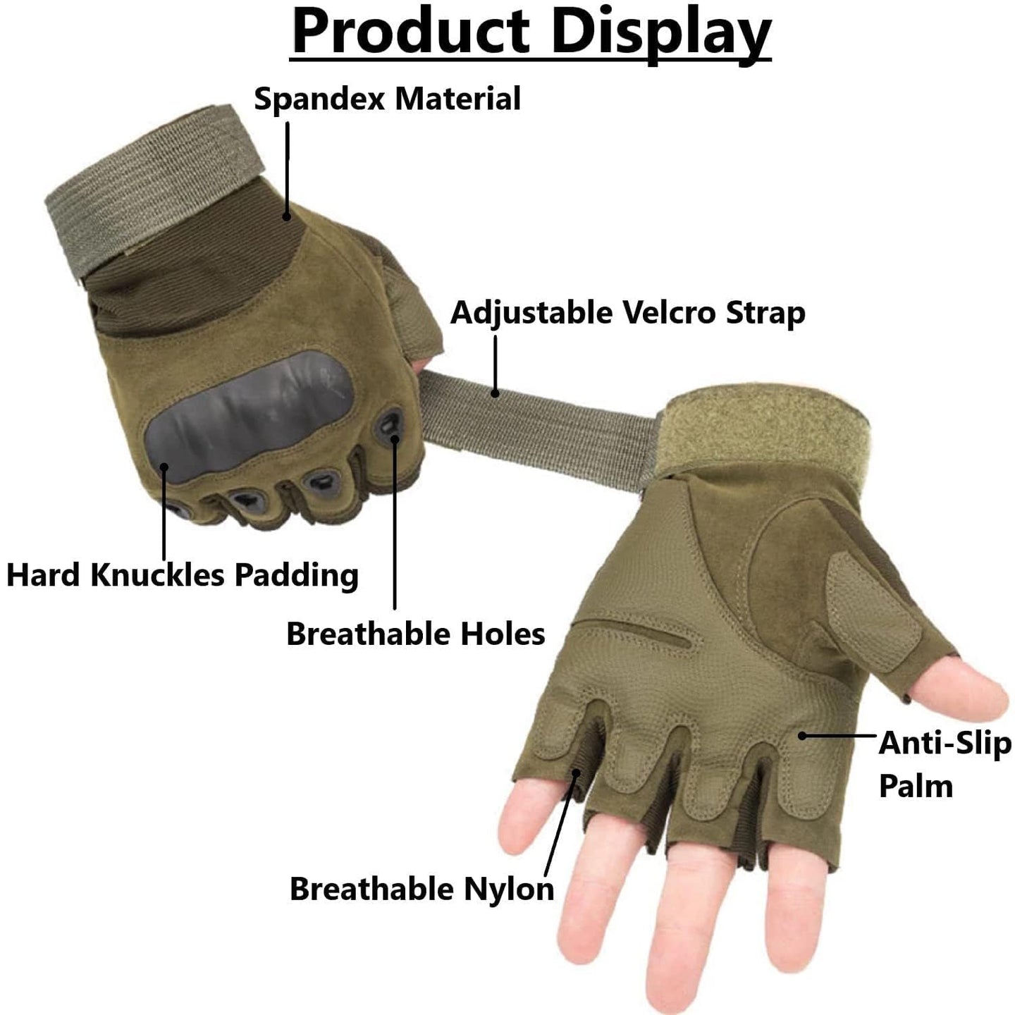 Tactical Half Finger Gloves – Hard Knuckle Sports & Outdoor Gym Gloves | Hiking, Cycling, Boxing, Motorcycle Riding, Shooting | Green